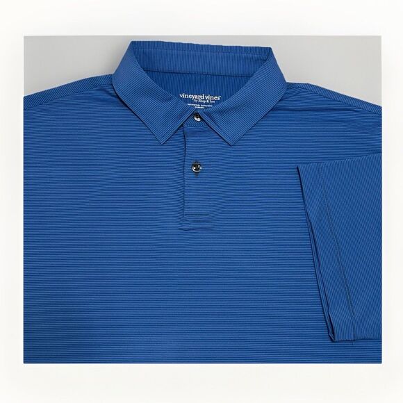 Vineyard Vines Polo Shirt Mens L Striped Performance Golf Stretch Casual Blue - Picture 1 of 9
